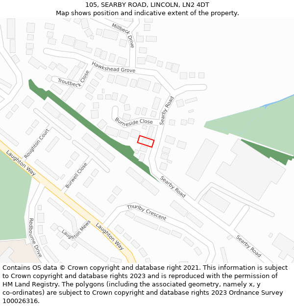 105, SEARBY ROAD, LINCOLN, LN2 4DT: Location map and indicative extent of plot
