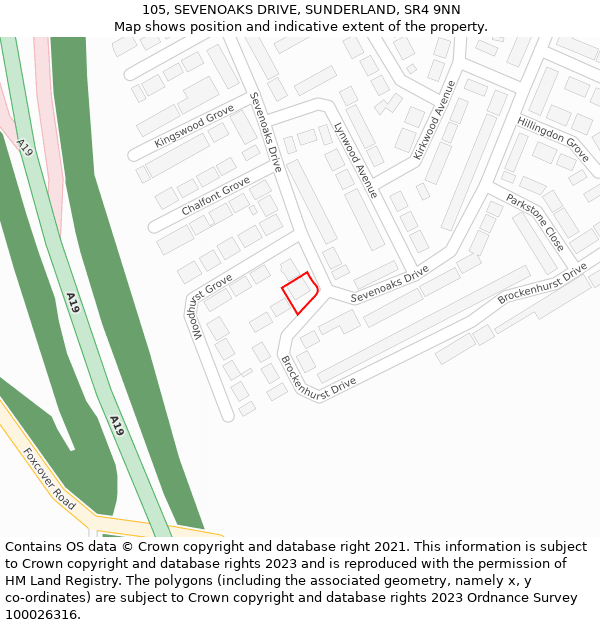 105, SEVENOAKS DRIVE, SUNDERLAND, SR4 9NN: Location map and indicative extent of plot