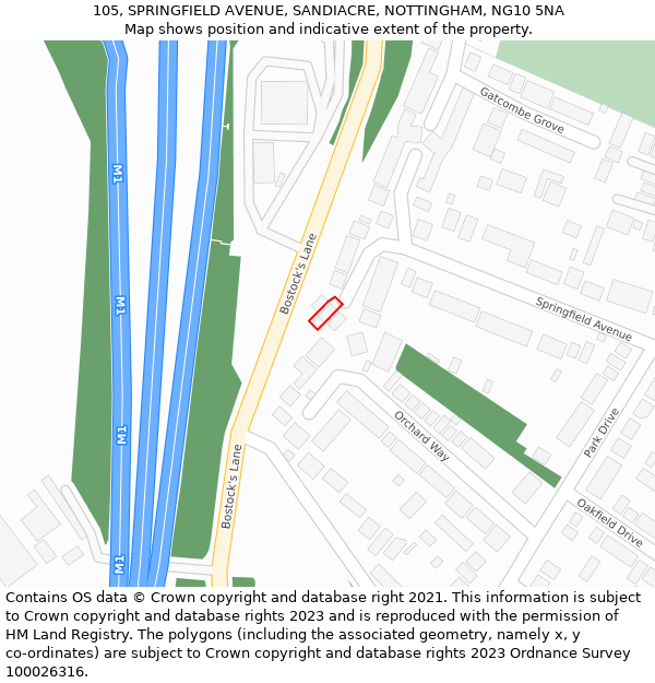 105, SPRINGFIELD AVENUE, SANDIACRE, NOTTINGHAM, NG10 5NA: Location map and indicative extent of plot