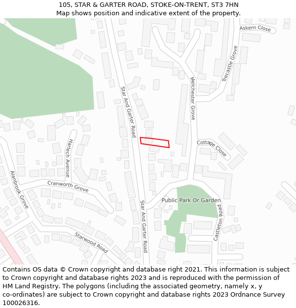105, STAR & GARTER ROAD, STOKE-ON-TRENT, ST3 7HN: Location map and indicative extent of plot