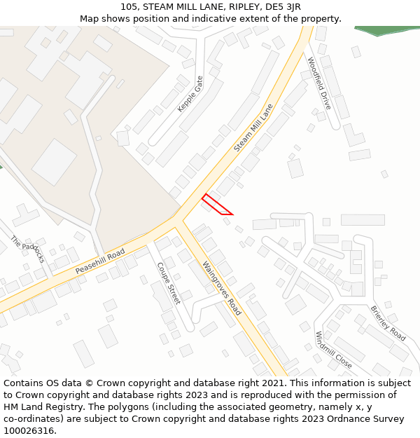 105, STEAM MILL LANE, RIPLEY, DE5 3JR: Location map and indicative extent of plot