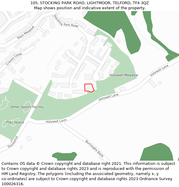 105, STOCKING PARK ROAD, LIGHTMOOR, TELFORD, TF4 3QZ: Location map and indicative extent of plot