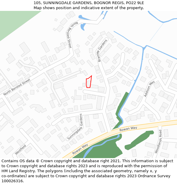 105, SUNNINGDALE GARDENS, BOGNOR REGIS, PO22 9LE: Location map and indicative extent of plot