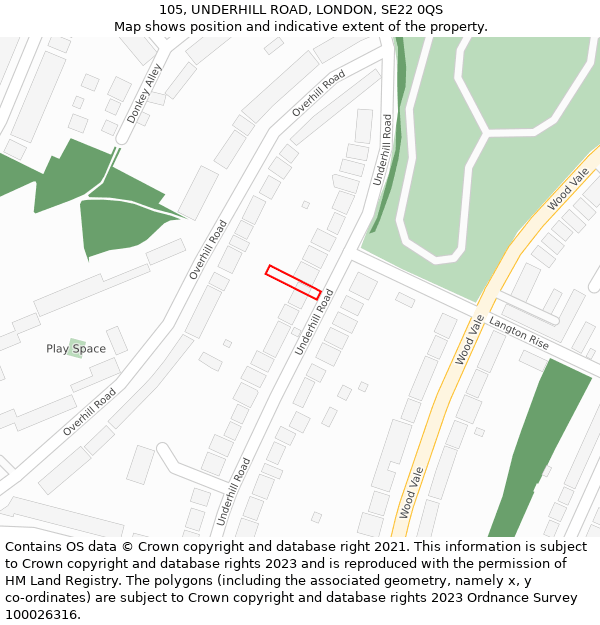 105, UNDERHILL ROAD, LONDON, SE22 0QS: Location map and indicative extent of plot