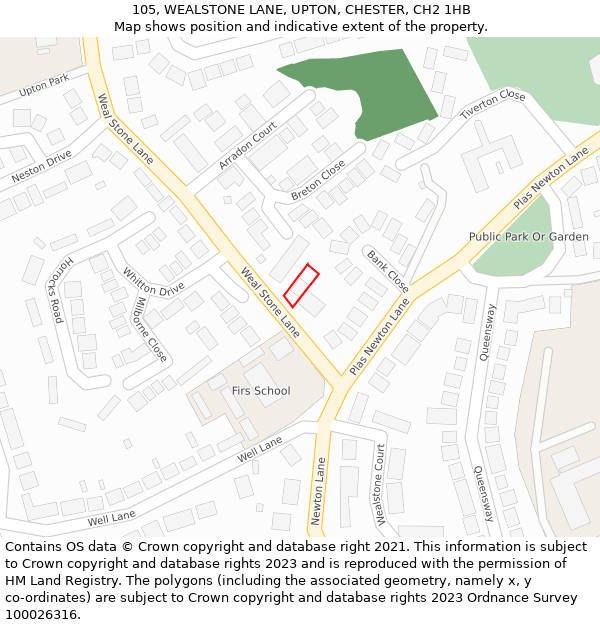 105, WEALSTONE LANE, UPTON, CHESTER, CH2 1HB: Location map and indicative extent of plot