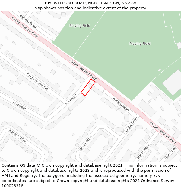 105, WELFORD ROAD, NORTHAMPTON, NN2 8AJ: Location map and indicative extent of plot