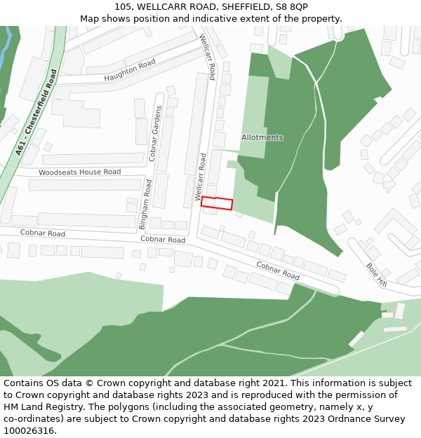 105, WELLCARR ROAD, SHEFFIELD, S8 8QP: Location map and indicative extent of plot