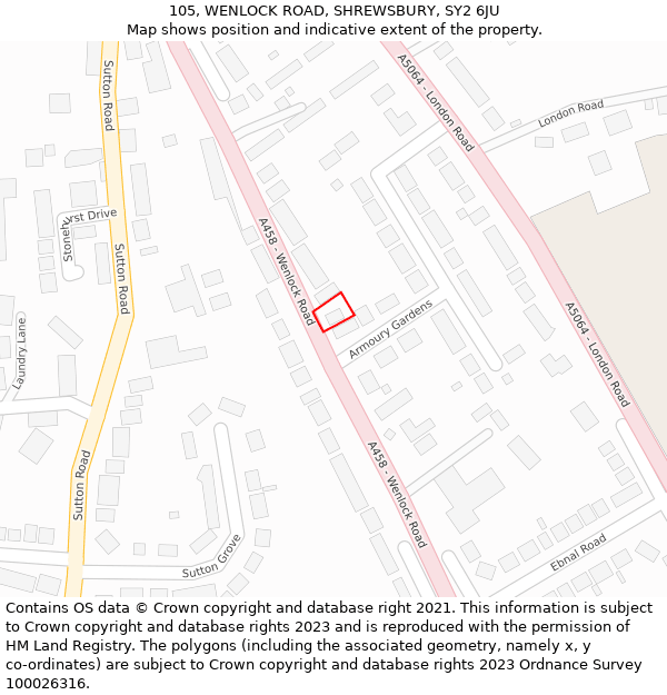 105, WENLOCK ROAD, SHREWSBURY, SY2 6JU: Location map and indicative extent of plot