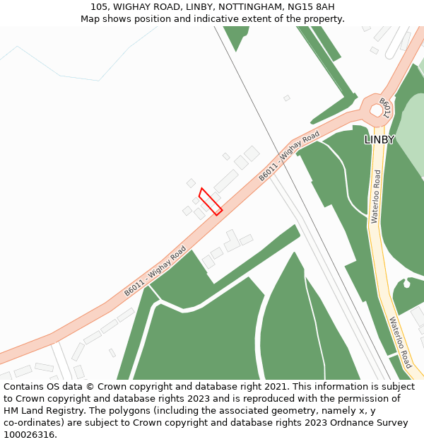 105, WIGHAY ROAD, LINBY, NOTTINGHAM, NG15 8AH: Location map and indicative extent of plot