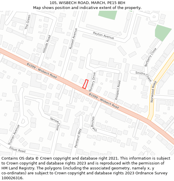 105, WISBECH ROAD, MARCH, PE15 8EH: Location map and indicative extent of plot