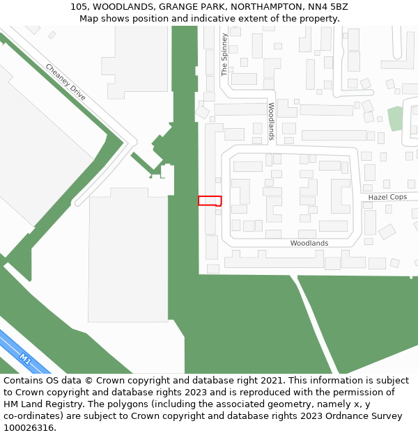 105, WOODLANDS, GRANGE PARK, NORTHAMPTON, NN4 5BZ: Location map and indicative extent of plot