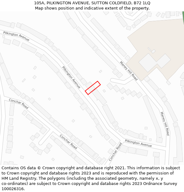 105A, PILKINGTON AVENUE, SUTTON COLDFIELD, B72 1LQ: Location map and indicative extent of plot