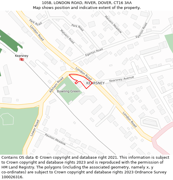 105B, LONDON ROAD, RIVER, DOVER, CT16 3AA: Location map and indicative extent of plot