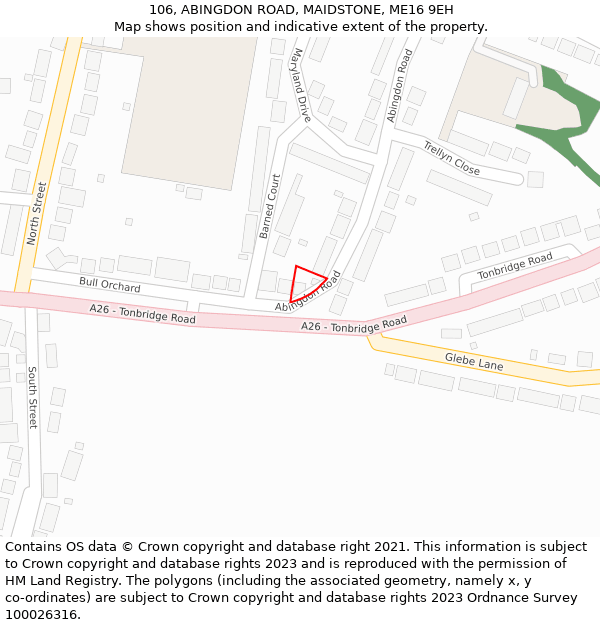 106, ABINGDON ROAD, MAIDSTONE, ME16 9EH: Location map and indicative extent of plot