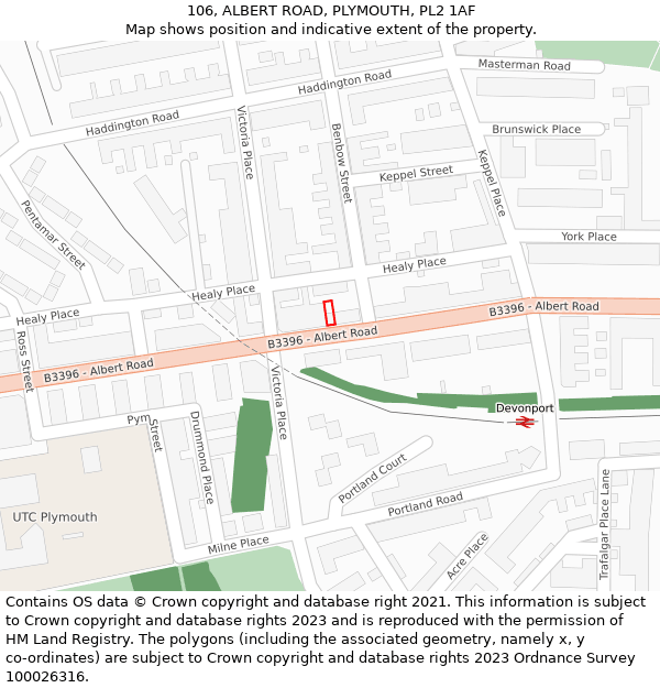 106, ALBERT ROAD, PLYMOUTH, PL2 1AF: Location map and indicative extent of plot
