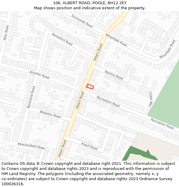 106, ALBERT ROAD, POOLE, BH12 2EY: Location map and indicative extent of plot