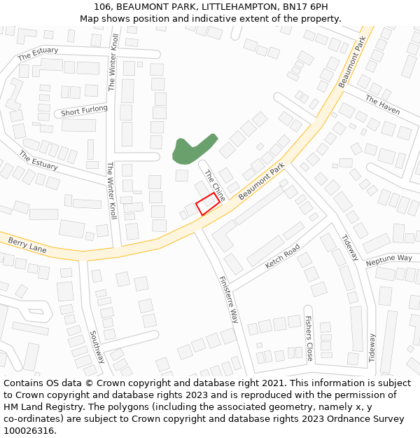 106, BEAUMONT PARK, LITTLEHAMPTON, BN17 6PH: Location map and indicative extent of plot