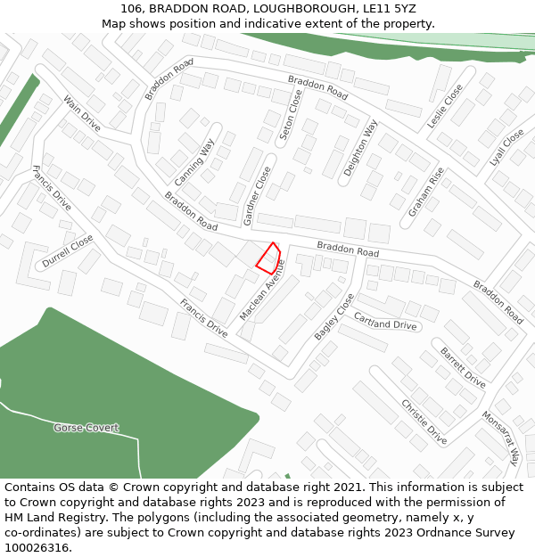 106, BRADDON ROAD, LOUGHBOROUGH, LE11 5YZ: Location map and indicative extent of plot