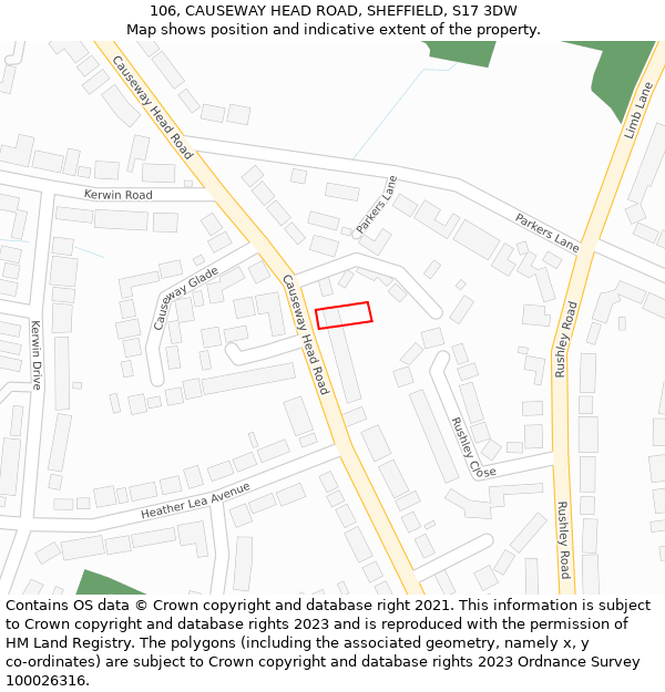 106, CAUSEWAY HEAD ROAD, SHEFFIELD, S17 3DW: Location map and indicative extent of plot
