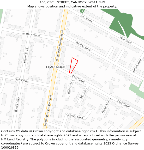 106, CECIL STREET, CANNOCK, WS11 5HG: Location map and indicative extent of plot