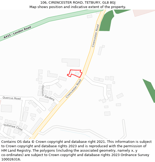 106, CIRENCESTER ROAD, TETBURY, GL8 8GJ: Location map and indicative extent of plot