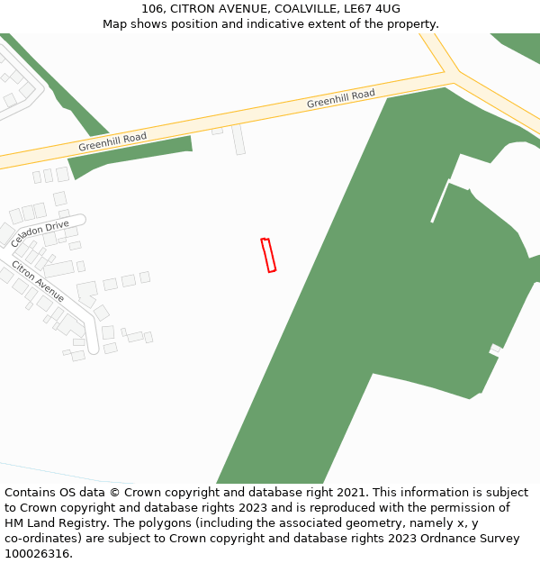 106, CITRON AVENUE, COALVILLE, LE67 4UG: Location map and indicative extent of plot