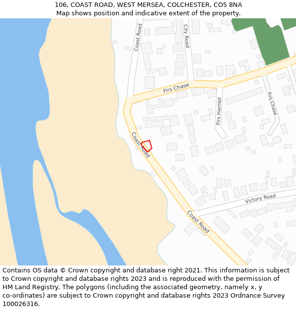 106, COAST ROAD, WEST MERSEA, COLCHESTER, CO5 8NA: Location map and indicative extent of plot