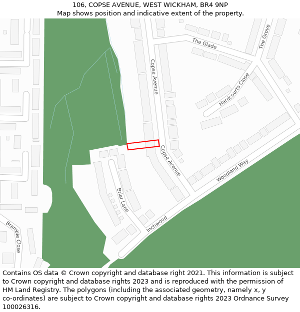 106, COPSE AVENUE, WEST WICKHAM, BR4 9NP: Location map and indicative extent of plot