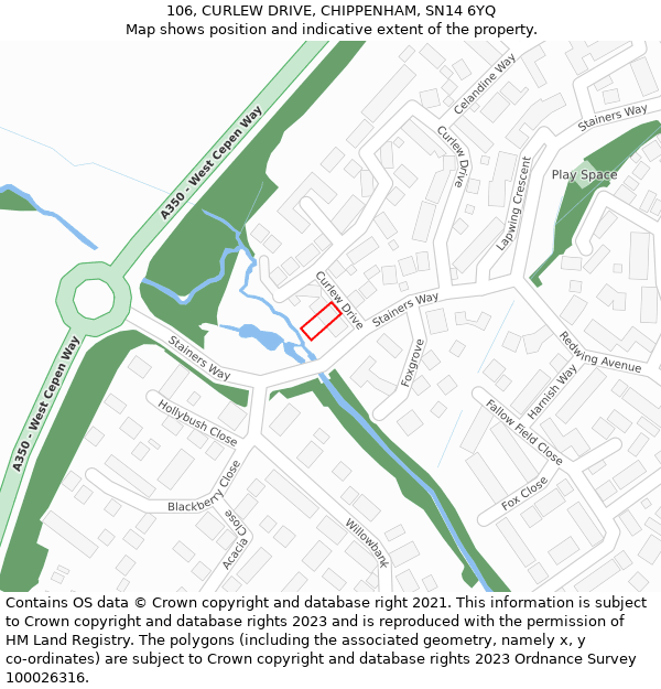 106, CURLEW DRIVE, CHIPPENHAM, SN14 6YQ: Location map and indicative extent of plot