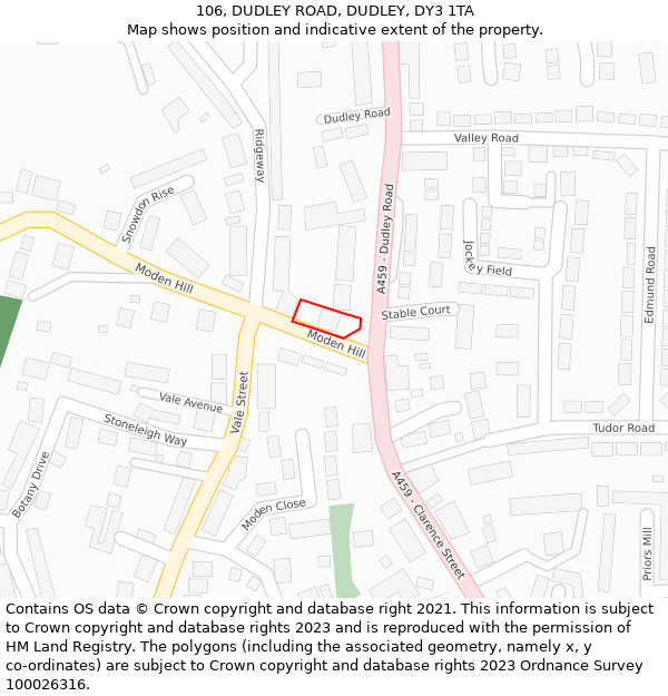 106, DUDLEY ROAD, DUDLEY, DY3 1TA: Location map and indicative extent of plot