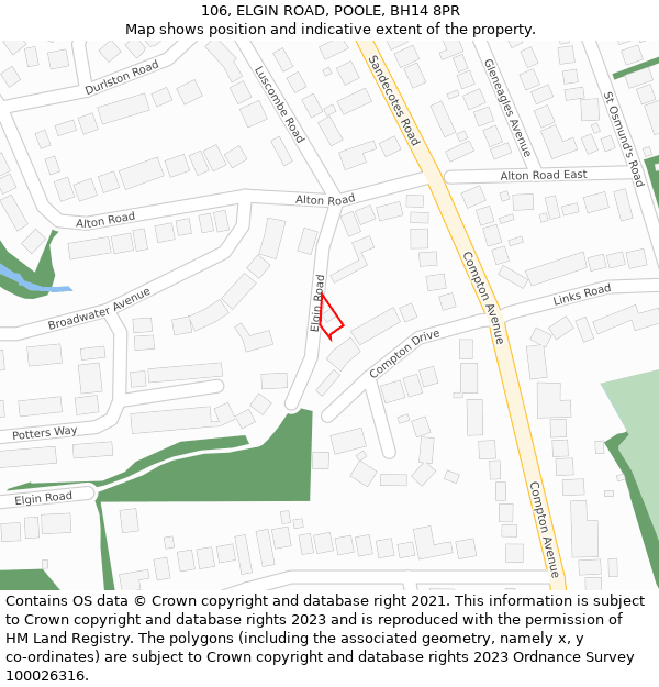 106, ELGIN ROAD, POOLE, BH14 8PR: Location map and indicative extent of plot