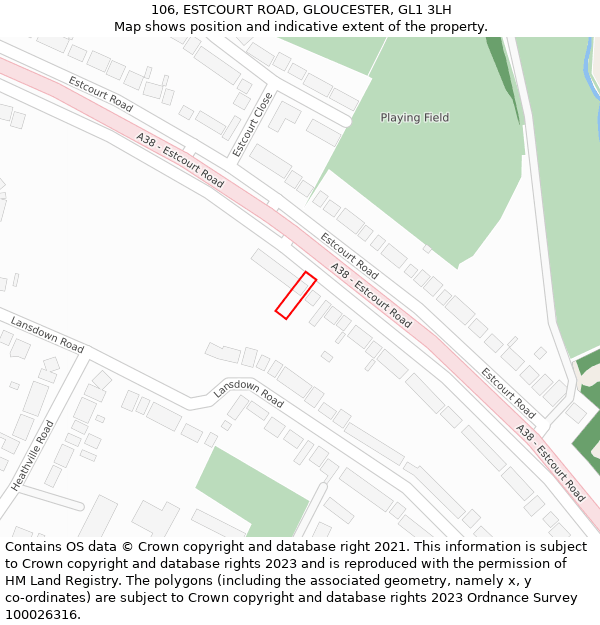 106, ESTCOURT ROAD, GLOUCESTER, GL1 3LH: Location map and indicative extent of plot