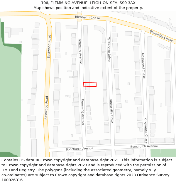 106, FLEMMING AVENUE, LEIGH-ON-SEA, SS9 3AX: Location map and indicative extent of plot