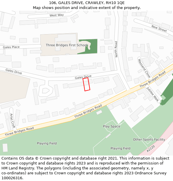 106, GALES DRIVE, CRAWLEY, RH10 1QE: Location map and indicative extent of plot