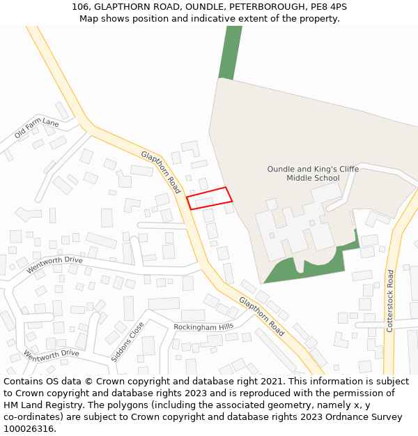 106, GLAPTHORN ROAD, OUNDLE, PETERBOROUGH, PE8 4PS: Location map and indicative extent of plot