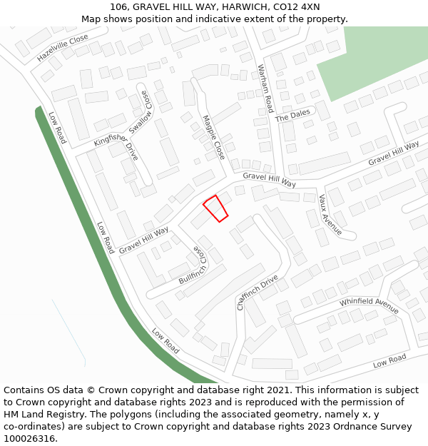 106, GRAVEL HILL WAY, HARWICH, CO12 4XN: Location map and indicative extent of plot