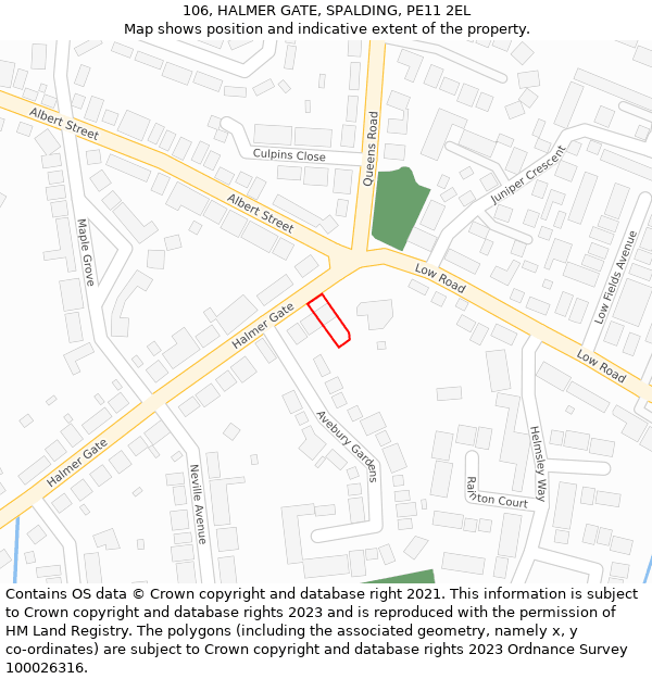 106, HALMER GATE, SPALDING, PE11 2EL: Location map and indicative extent of plot