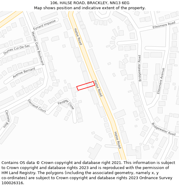 106, HALSE ROAD, BRACKLEY, NN13 6EG: Location map and indicative extent of plot