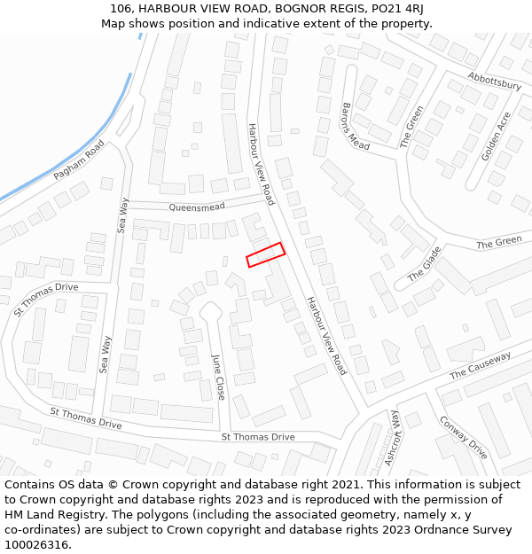 106, HARBOUR VIEW ROAD, BOGNOR REGIS, PO21 4RJ: Location map and indicative extent of plot