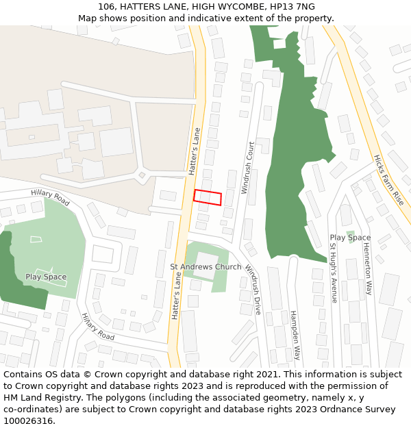 106, HATTERS LANE, HIGH WYCOMBE, HP13 7NG: Location map and indicative extent of plot