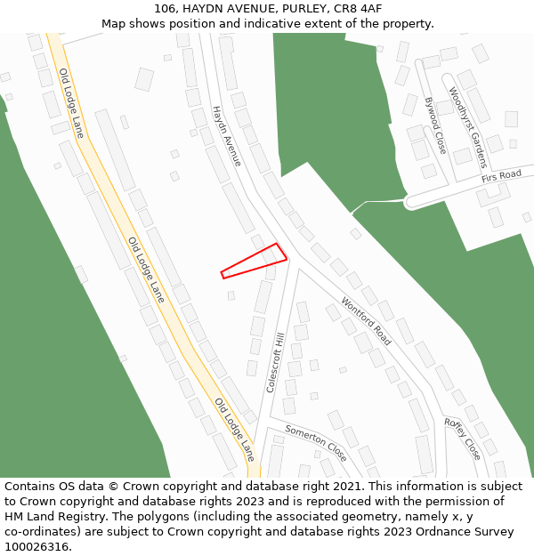 106, HAYDN AVENUE, PURLEY, CR8 4AF: Location map and indicative extent of plot