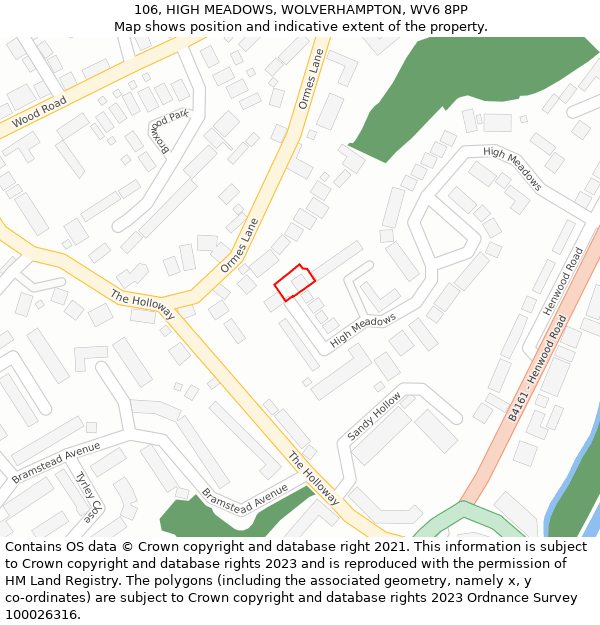 106, HIGH MEADOWS, WOLVERHAMPTON, WV6 8PP: Location map and indicative extent of plot