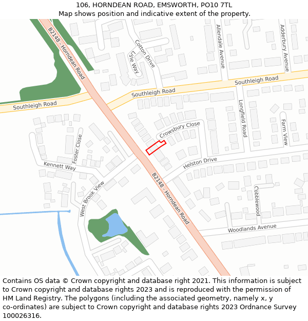 106, HORNDEAN ROAD, EMSWORTH, PO10 7TL: Location map and indicative extent of plot