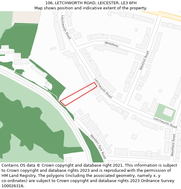 106, LETCHWORTH ROAD, LEICESTER, LE3 6FH: Location map and indicative extent of plot