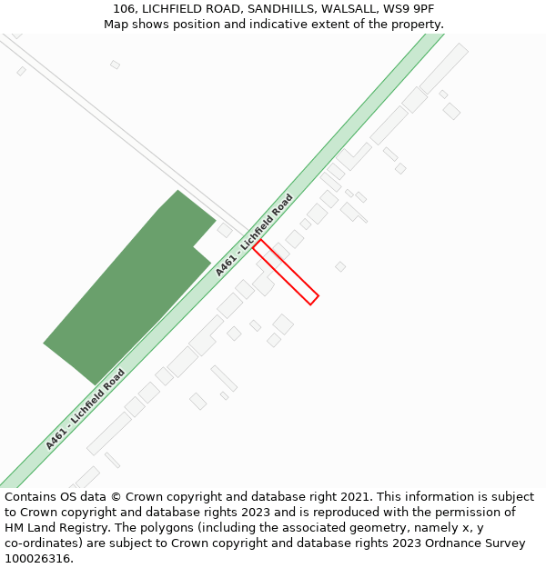 106, LICHFIELD ROAD, SANDHILLS, WALSALL, WS9 9PF: Location map and indicative extent of plot