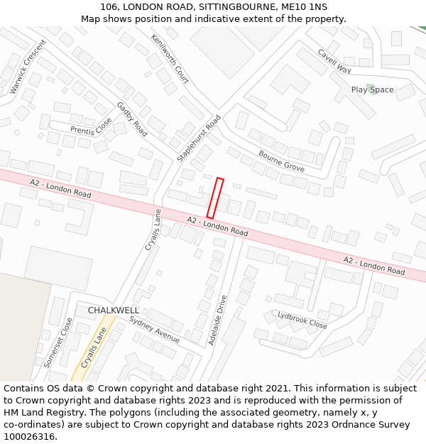 106, LONDON ROAD, SITTINGBOURNE, ME10 1NS: Location map and indicative extent of plot