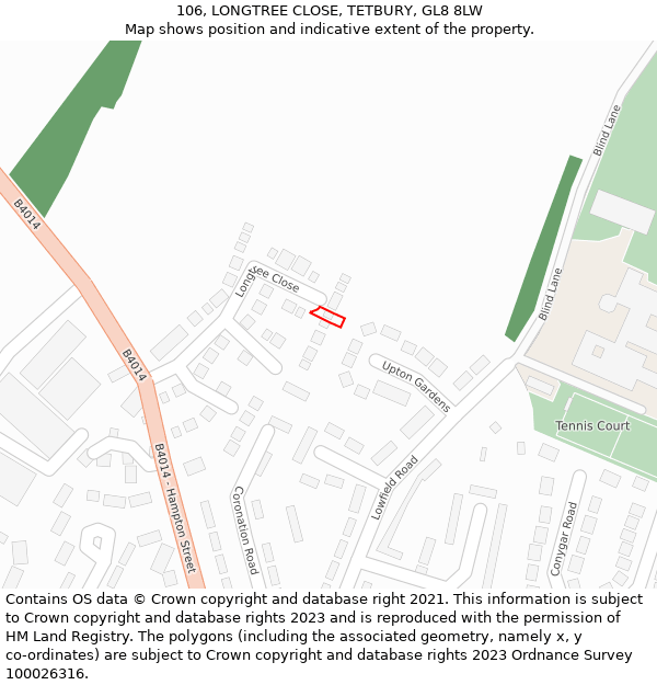 106, LONGTREE CLOSE, TETBURY, GL8 8LW: Location map and indicative extent of plot