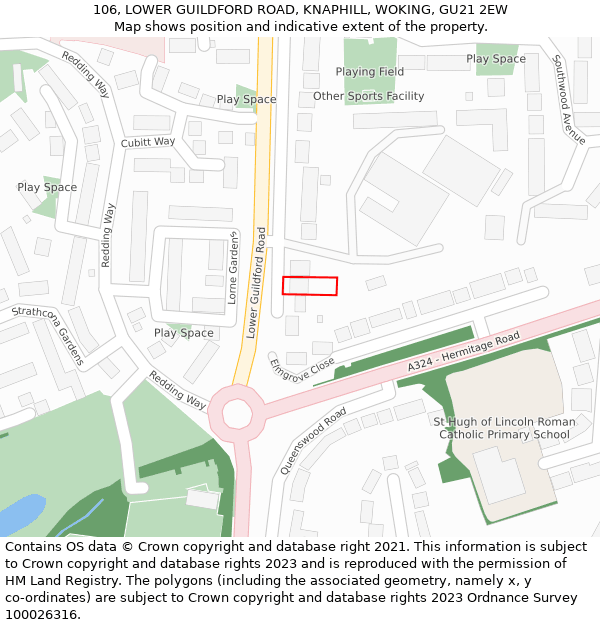 106, LOWER GUILDFORD ROAD, KNAPHILL, WOKING, GU21 2EW: Location map and indicative extent of plot