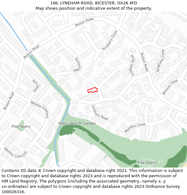 106, LYNEHAM ROAD, BICESTER, OX26 4FD: Location map and indicative extent of plot