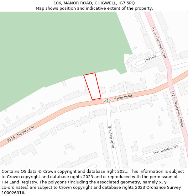 106, MANOR ROAD, CHIGWELL, IG7 5PQ: Location map and indicative extent of plot
